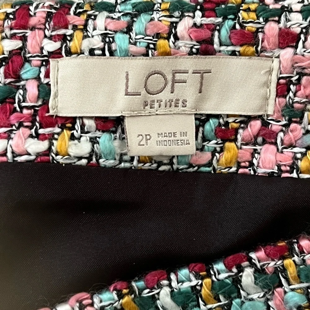 Loft Multi Color Tweed Mini Skirt Size 2P Fall Winter Preppy Academia Holiday